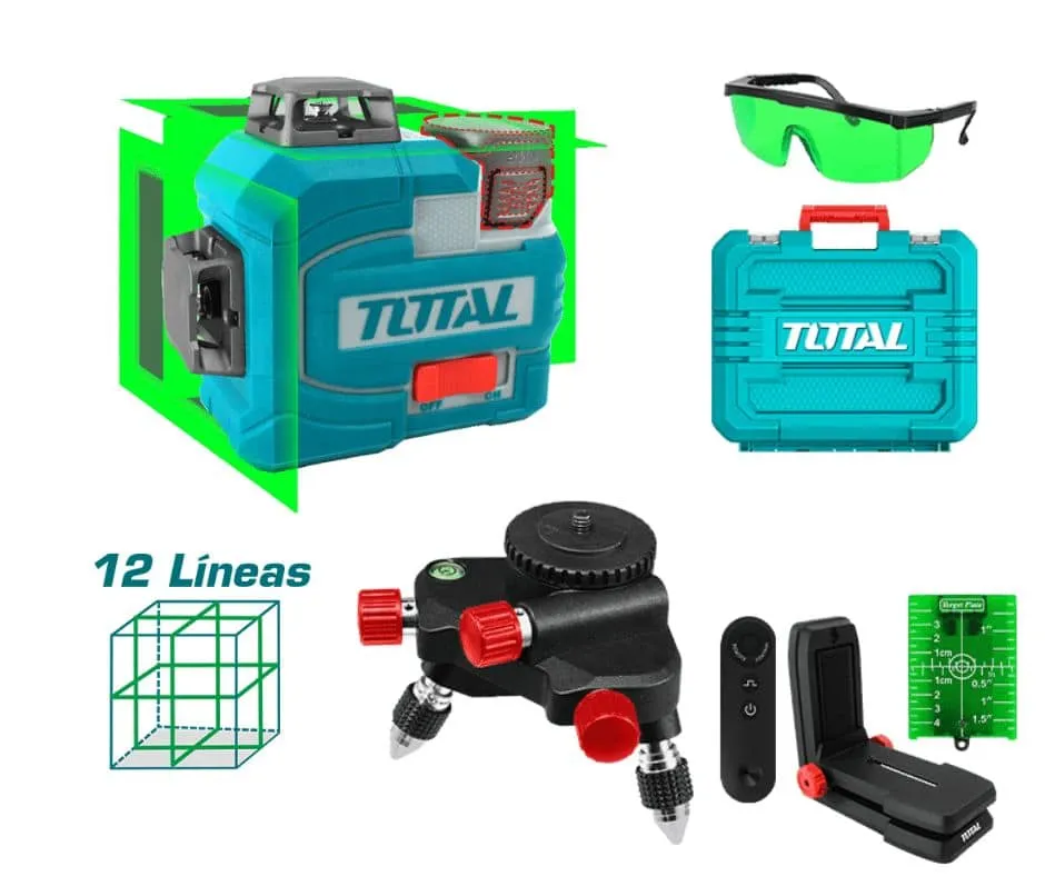 NIVEL LASER 3D 16V 12LINEAS 0-35M VERDE 1X2.0AH + ACCESORIOS TOTAL -TLL301201
