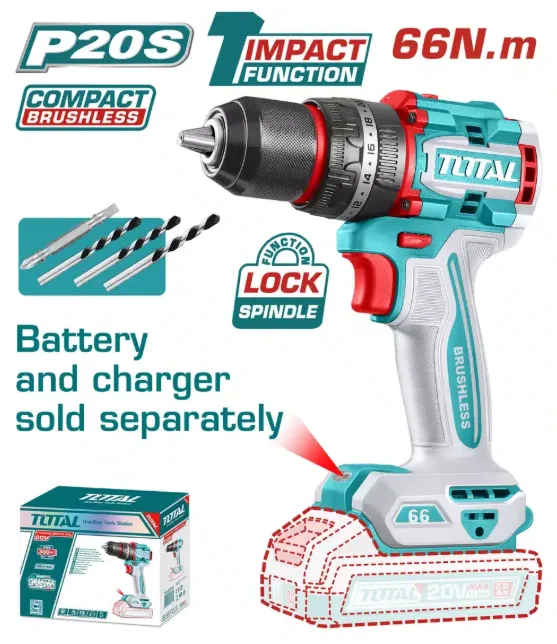 [TDLI206681] CABEZAL DE ATORNILLADOR BRUSHLESS 66NM 20V C/ CHUCK METÁLICO 13MM TOTAL TDLI206681