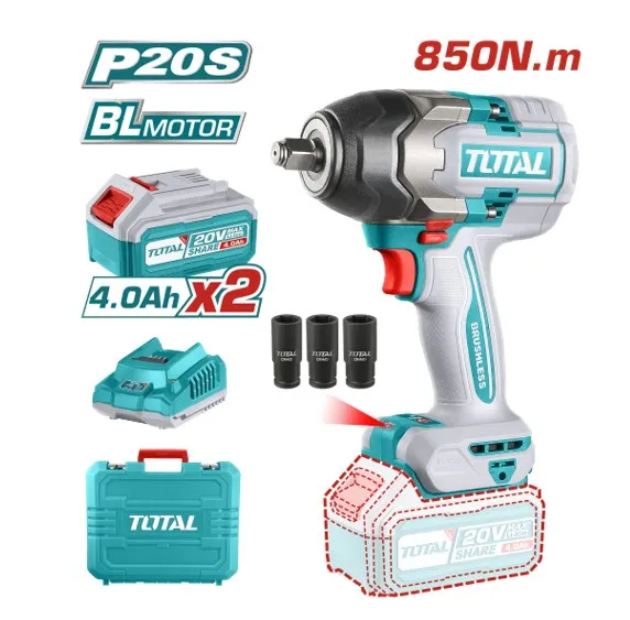 [TIWLI2085] LLAVE DE IMPACTO 20V 850NM 1/2” 2200BPM BRUSHLESS+2X4.0AH+CARGADOR+MALETA-TIWLI2085-TOTAL