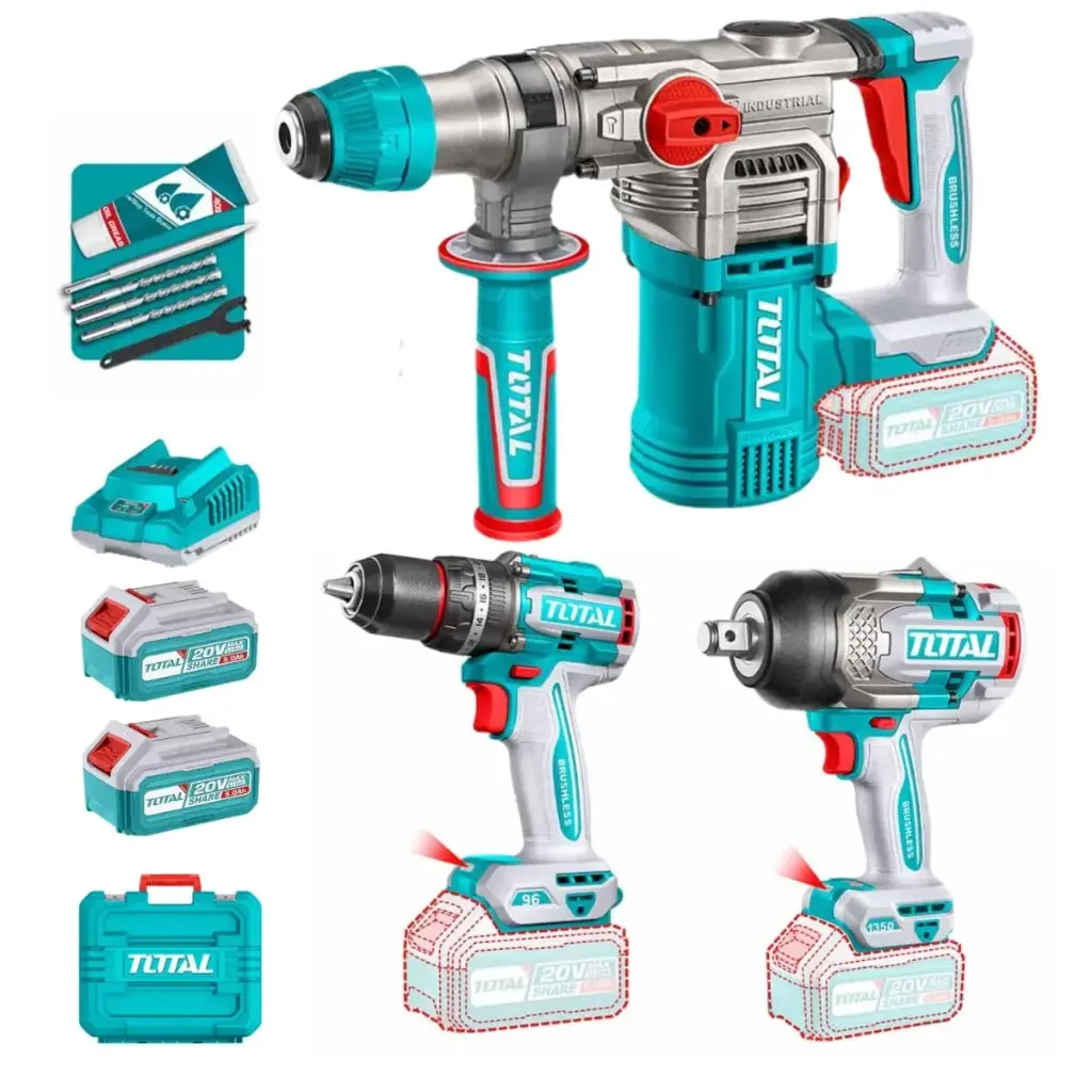[TCKLI20638] MEGA COMBO TALADRO + LLAVE DE IMPACTO + ROTOMARTILLO 20V EN MALETA