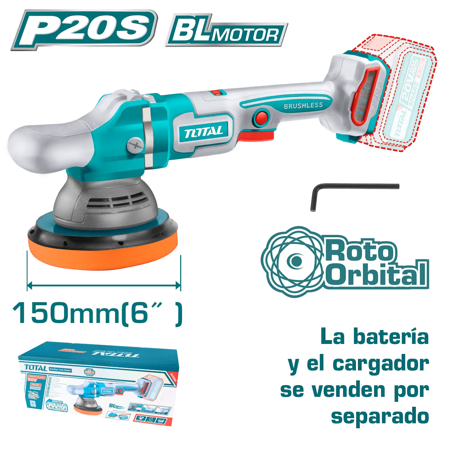 [TAPLI2015] PULIDORA 6” PESADA ROTO-ORBITAL 20V 150MM 2000-4500RPM-TAPLI2015-TOTAL