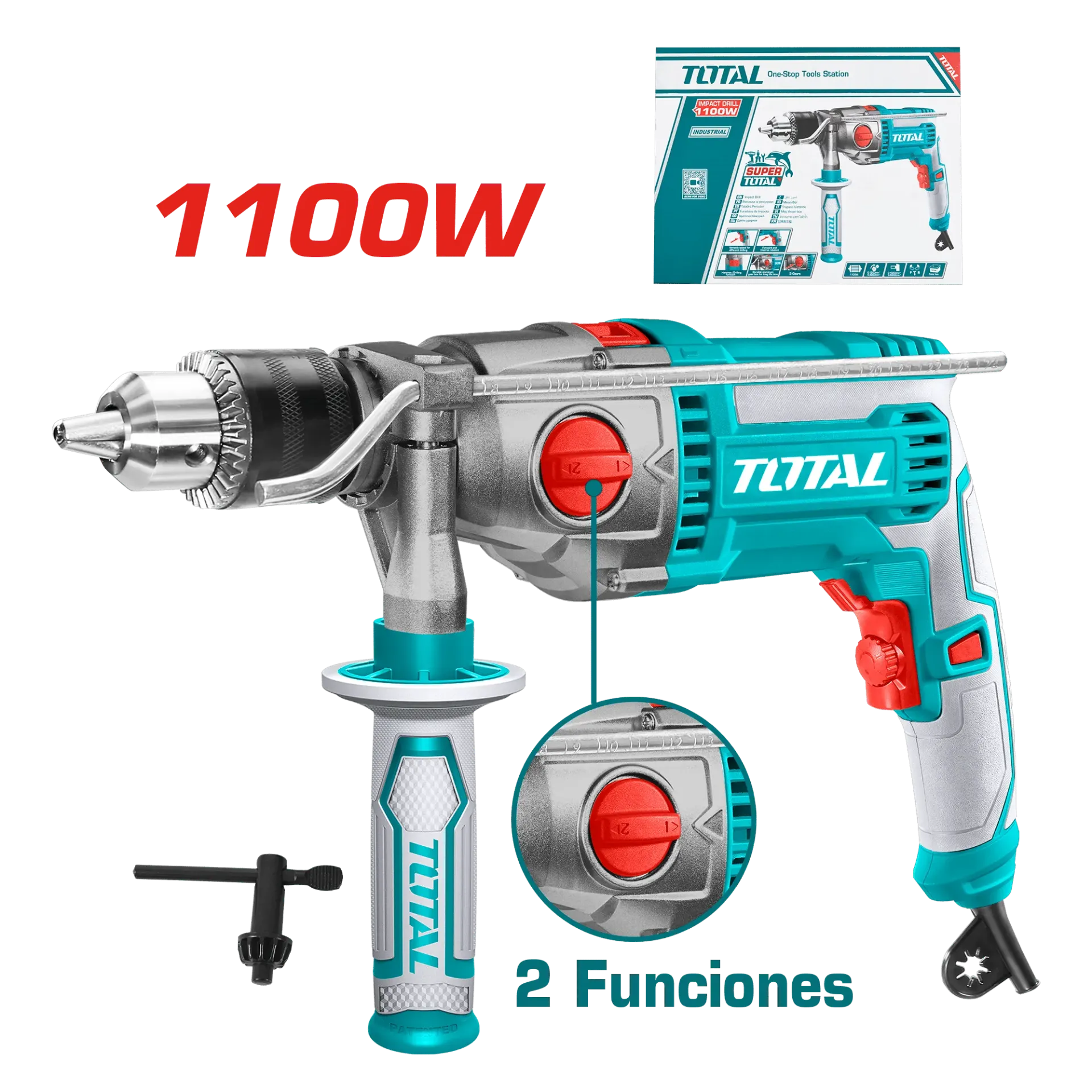 TALADRO PERCUTOR 1100W 16MM 0-3000RPM VARIABLE 2 GEAR INDUSTRIAL-TG211166-TOTAL