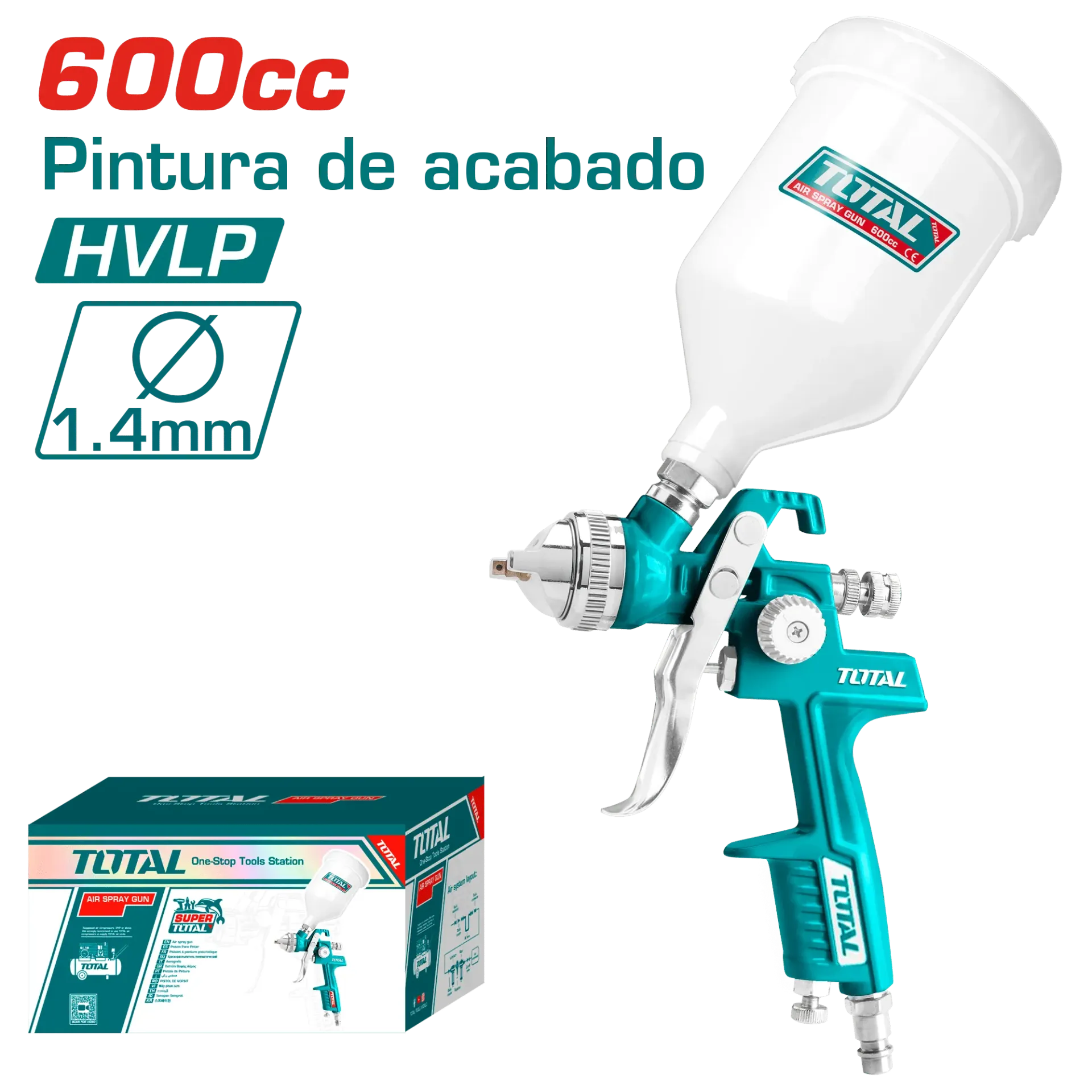 [TAT10601] PISTOLA PARA PINTAR DE GRAVEDAD 600CC 1.4MM PATRON 180-250MM/TAT10601/TOTAL