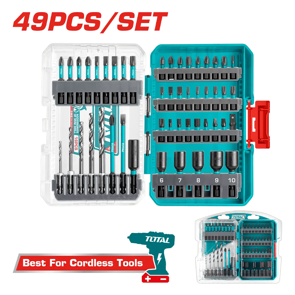 SET DE PUNTAS PARA DESTORNILLADOR DE IMPACTO Y BROCAS 49 PZS-TACSDL24906-TOTAL