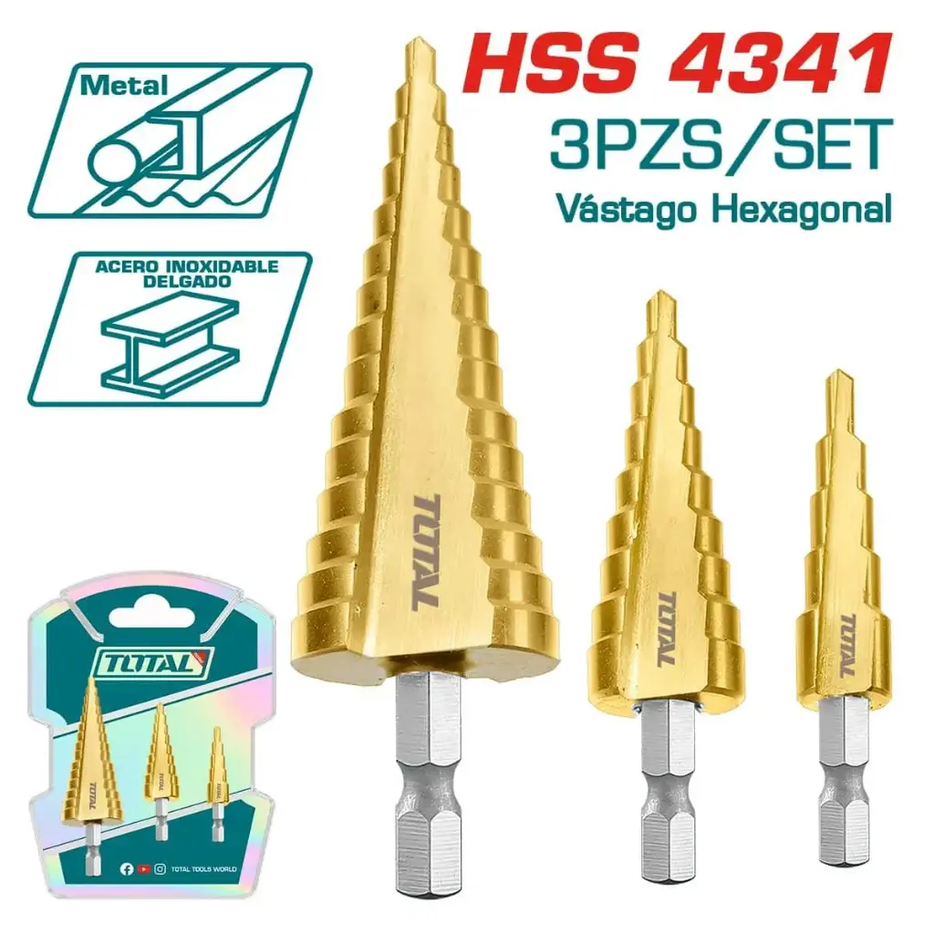[TAC80402] JGO X 3 PCS BROCA ESCALONADA CON ENTRADA HEXAGONAL