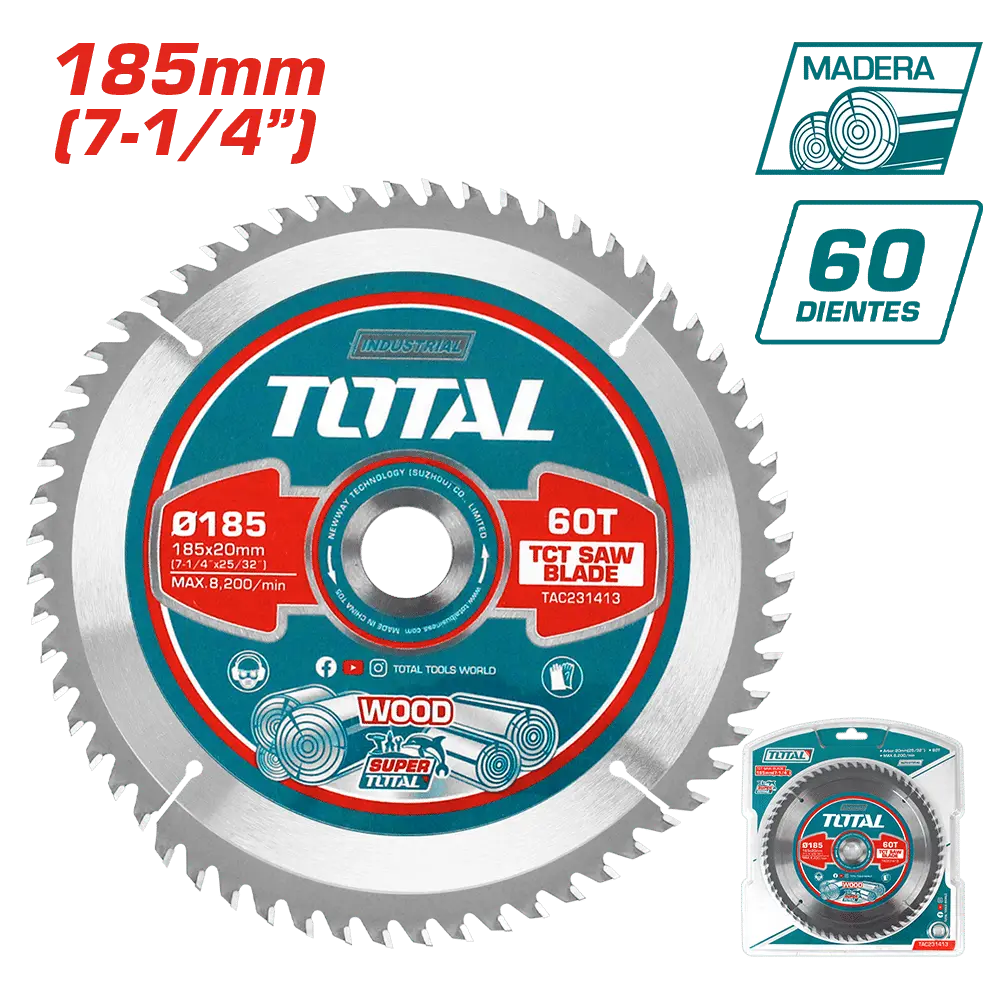 DISCO DENTADO PARA MADERA (7-1/4”) 185MM 60T INDUSTRIAL-TAC231413-TOTAL