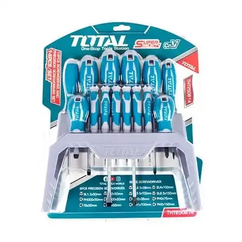 [THT250614] JGO DESARMADOR PESADO 14PCS CR.V 4XSL+4PH+6PRECISION 38/75/100/150MM MAG.+SOPORTE-THT250614-TOTAL