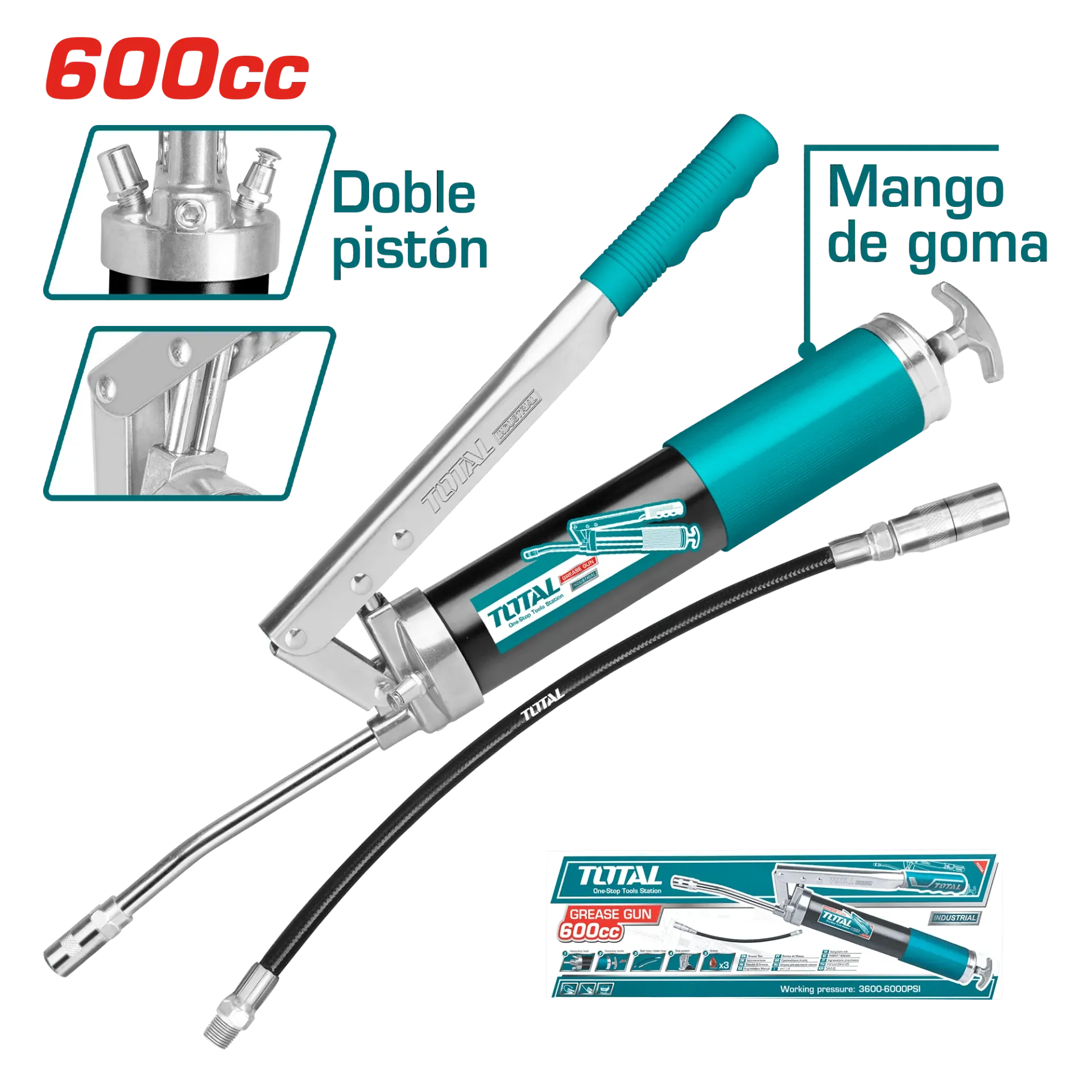 ENGRASADORA MANUAL 600CC DOBLE PISTON ALTO VOLUMEN 3600PSI INDUSTRIAL-THT111062-TOTAL