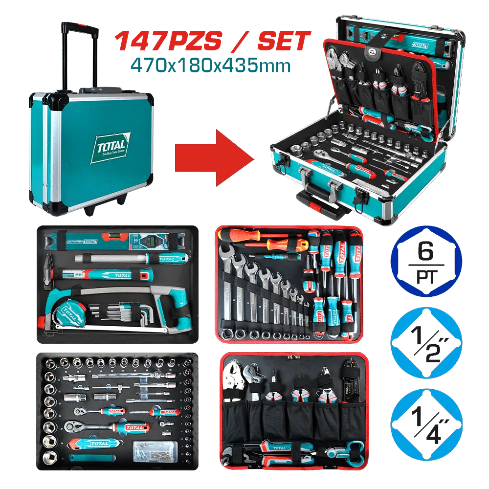 SET X 147PCS HERRAMIENTAS MANUALES EN MALETA DE ALUMINIO-THKTHP21476-TOTAL