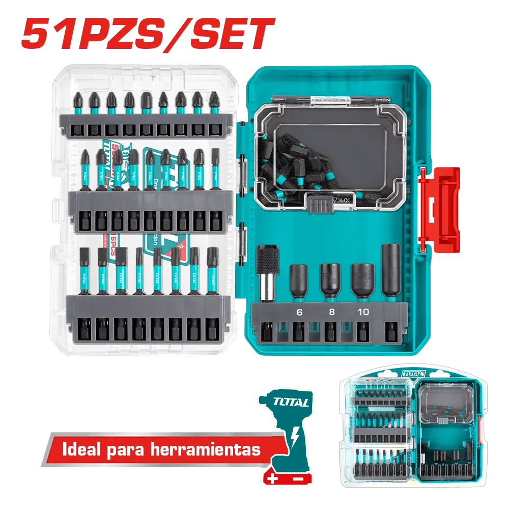 SET DE PUNTAS PARA DESTORNILLADOR DE IMPACTO 51PZS-TACSDL25106-TOTAL