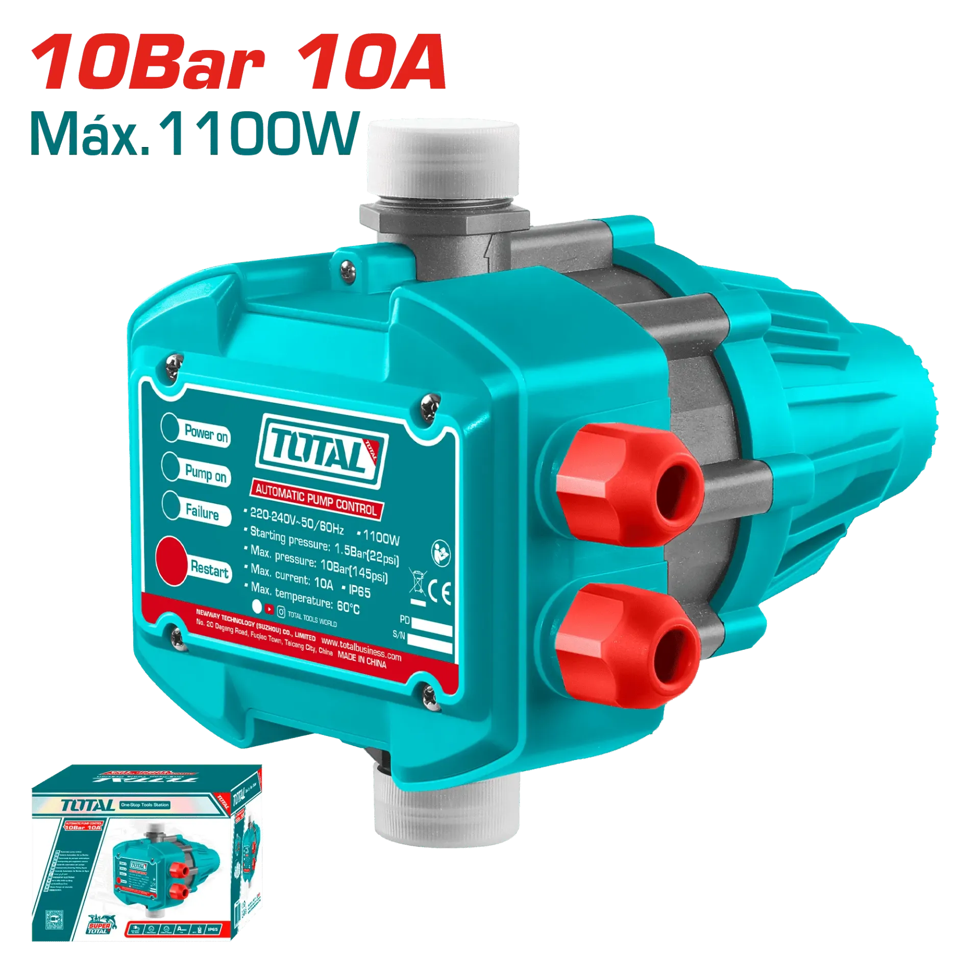 SWITCH DE BOMBA DE AGUA AUTOMÁTICO 10A 1.5-10BAR IP65 1″A-TWPS101-TOTAL