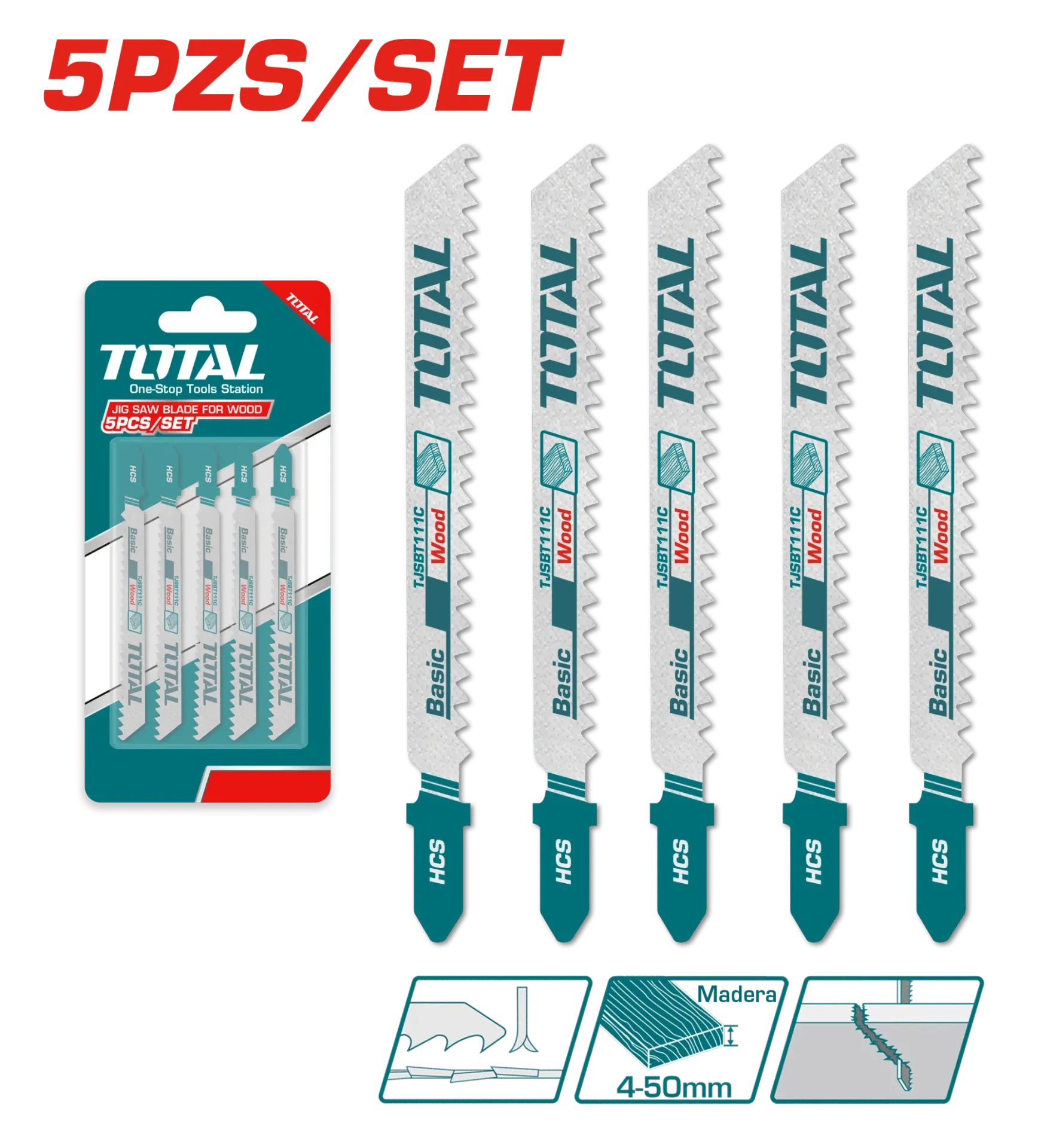 [TJSBT111C] CUCHILLAS PARA CALADORA 05PZS 74MM 8TPI HCS-TJSBT111C-TOTAL