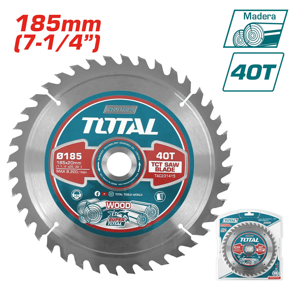 DISCO DENTADO PARA MADERA 185MM (7 1/4") 40T INDUSTRIAL-TAC231415-TOTAL