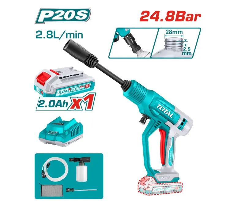 LAVADORA A PRESION LI-ION 20V 24.8BAR 2.8L/MIN 20V+1 BATERÍA 2AH+1 CARGADOR-TPWLI20362-TOTAL