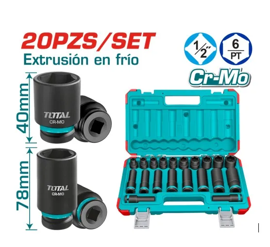 [THKISD12203L] SET DE DADOS DE IMPACTO CORTO /LARGO 1/2"2X(10-24)MM 20 PCS-THKISD12203L-TOTAL