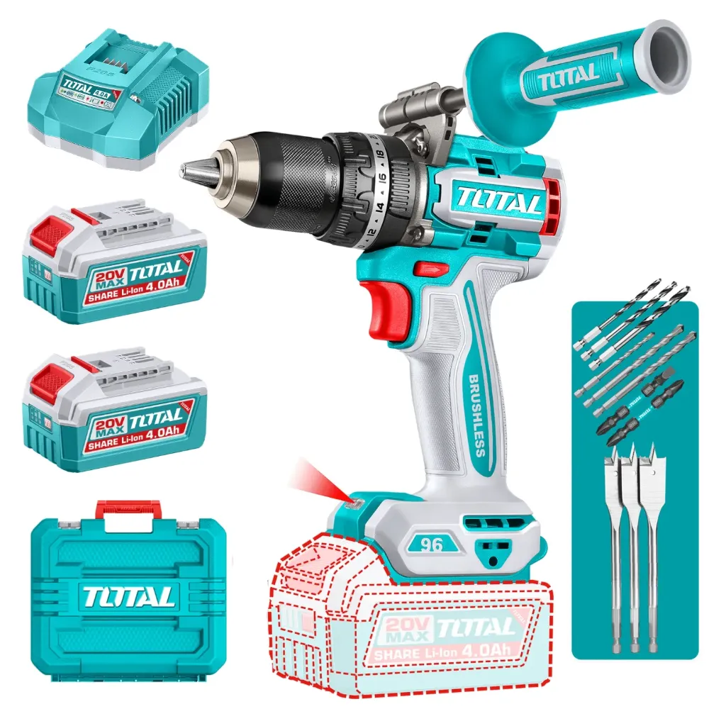 [TIDLI209686] TALADRO ATORNILLADOR PERCUTOR BRUSHLEES 96NM 20V C/CHUCK METALICO 13 MM -TOTAL
