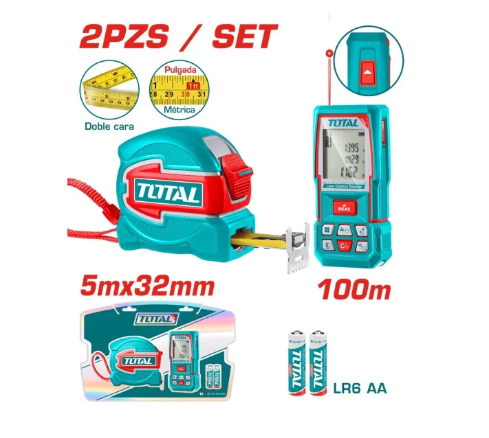 [TOS250902] COMBO 2 EN 1 CINTA 5MX32MM+MEDIDOR LASER 100M+ACCESORIOS-TOS250902-TOTAL