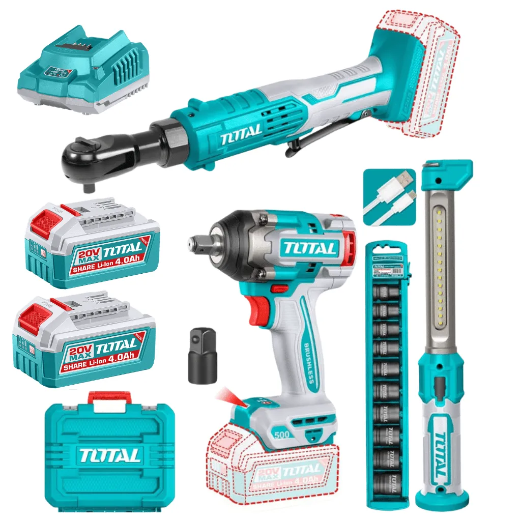MEGA COMBO DE LLAVE DE IMPACTO 1/2 " 500NM+LLAVE CHICHARRA + LINTERNA-TOSLI250981-TOTAL