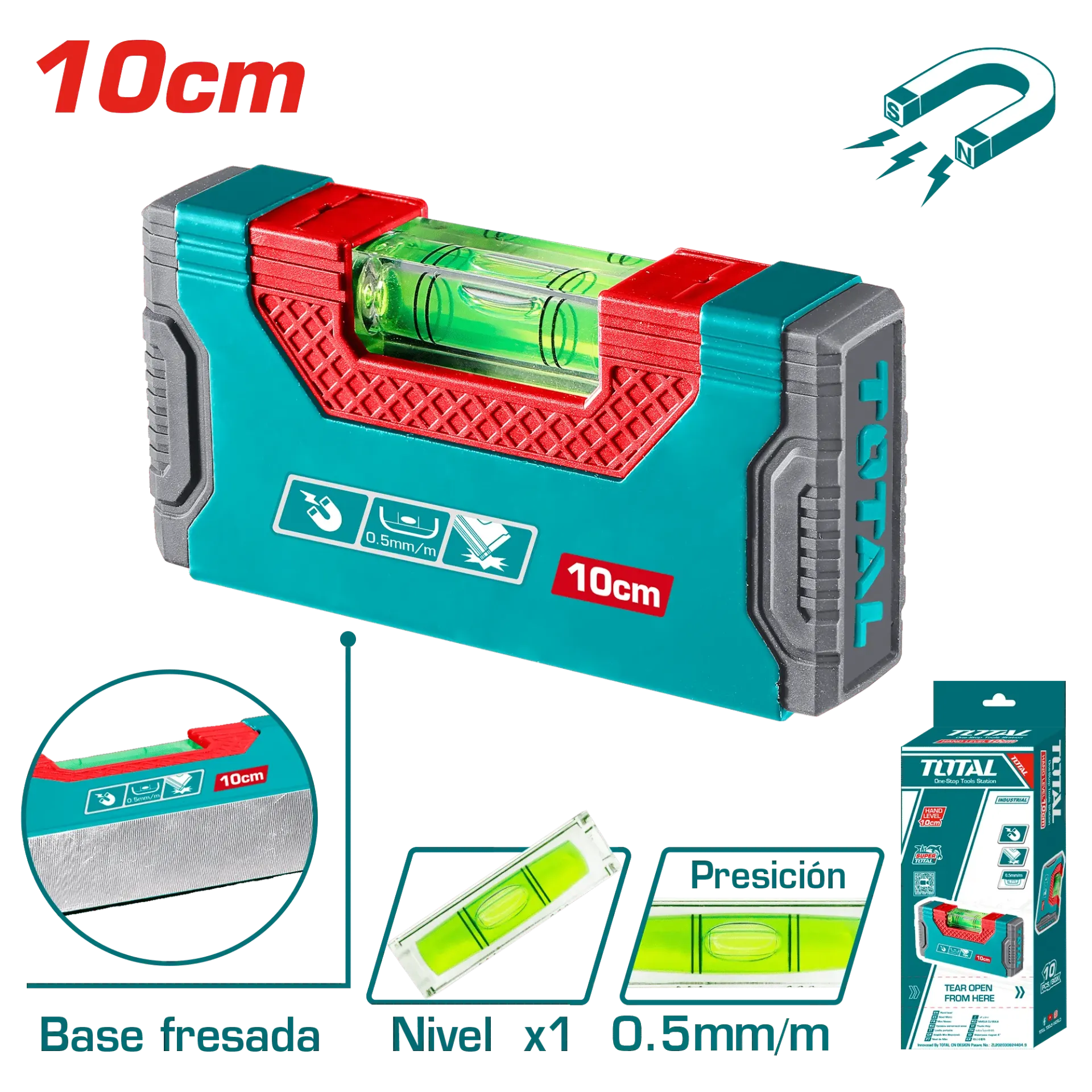 [TMT205101] NIVEL BURBUJA 10CM B:1 ANTI-IMPACTO 0.5MM MAGNETICO-TMT205101-TOTAL