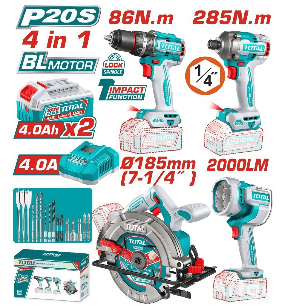 [TOSLI251082] COMBO 4 PCS TALADRO DE IMPACTO +ATORNILLADOR DE IMPACTO +SIERRA CIRCULAR +LAMPARA INALAMBRICA-TOSLI251082-TOTAL