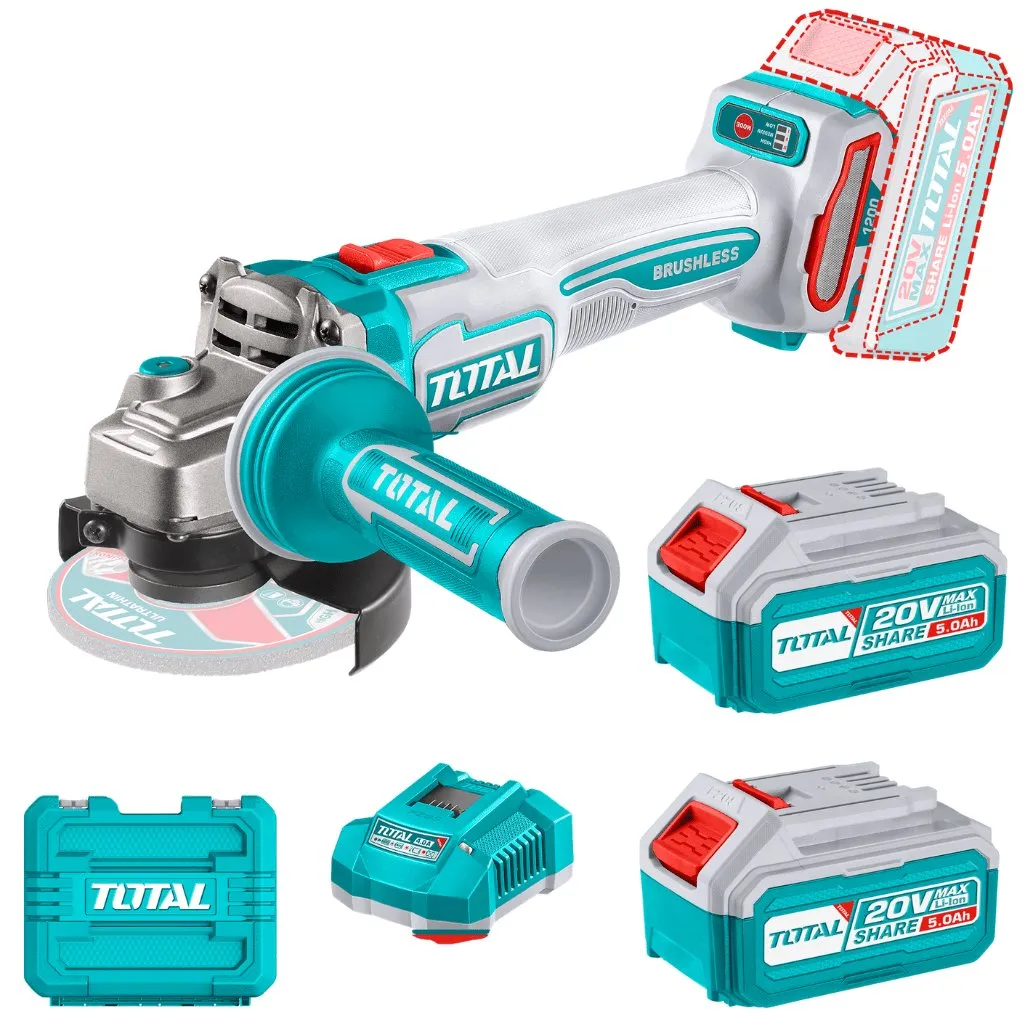 [TAGLI2120252] AMOLADORA 4.5" 20V BL 3000-9000RPM 115MM M14 1200W ANTI-VIBRACION 2X5.0A-TAGLI2120252- TOTAL