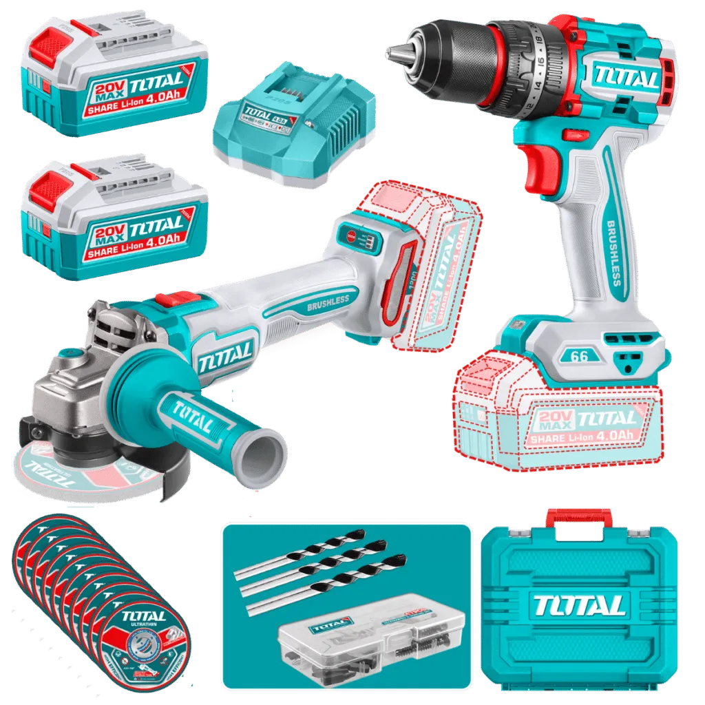[TCKLI20256] COMBO 2 EN 1 20V TALADRO 66NM + AMOLADORA 1200W 2X4.0AH + ACC MALETIN-TCKLI20256-TOTAL