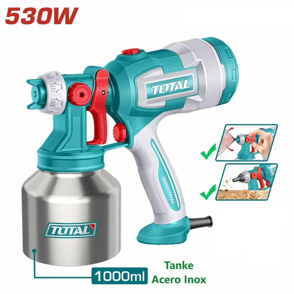 [TT45061] Pistola para Pintar Eléctrica 530W Vaso Acero Inox 1000ML-TT45061-TOTAL