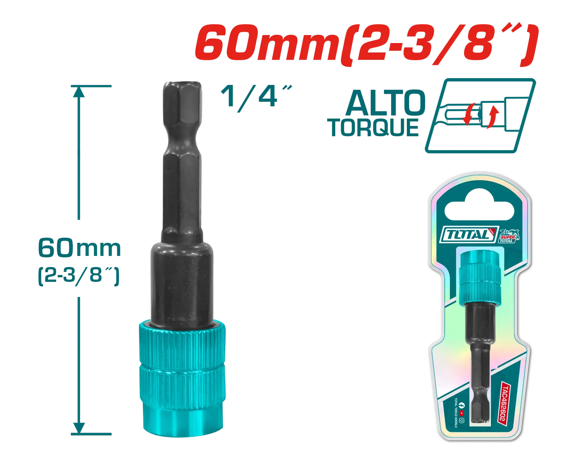 PORTA PUNTA ALTO TORQUE 60MM 1/4'' HEX LIBERADOR RAPIDO INDUSTRIAL-TAC462602-TOTAL