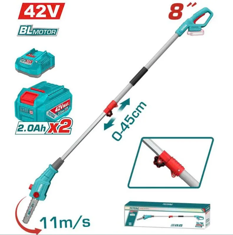 MOTOSIERRA INALÁMBRICA DE GRAN ALCANCE DE 42V-MOTOR SIN ESCOBILLAS, BARRA DE 8"-TPSLI42281-TOTAL